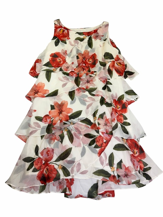 SLNY Dresses & Skirts - SLNY White Chiffon Dress with Red Floral Print Whimsical Flowy Romantic